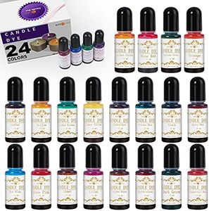 HTVRONT Candle Dye - 24 Assorted Colors Candle Making Supplies Liquid Candle Dye Set for Candle Making, 0.35oz/10ml Safe & Natural Candle Color Dye for Soy Wax, Beeswax, Gel, Palm Wax (24 Bottles)