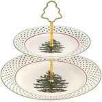 Spode Christmas Tree 2-Tiered Server (8" & 10") - Polka Dot Tiered Tray for Serving Food, Cake, Desserts, Holiday Treats, Festive Tableware with Gold Handle, Durable Stoneware - Dishwasher Safe