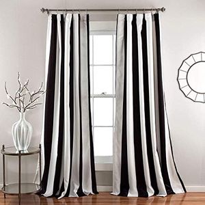 Lush Decor Wilbur Stripe Room Darkening Window Curtain Panel Pair, Black, 84 inch x 52 inch, Set of 2