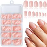 Lifextol Short Press on Nails Almond Fake Nails, 240 Round Almond Press on Nail Short Full Cover Acrylic Presson Nail Tips Pink Artificial False Fingernails & Nail Glue Adhesive Tabs for Kids Women