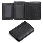 GOIACII Mens Wallet Large Capacity Genuine Leather RFID Blocking Bifold Wallets for Men with ID Window and 15 Card Slots, Type 4 Black, Casual