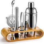 Aiyola Bartender Kit,10-Piece Cocktail Shaker Set with Stylish Bamboo Stand,Stainless Steel Bar Accessories for Bar Set Martini Shaker Set for a Ultimate Drink Mixing Adventure(Silver)