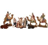 Harmony Fountains Large 12" Nativity Figurine 11-Piece Set Fiberglass-Resin Construction, Hand-Painted Christmas Nativity Scene Featuring Wise Men astride Their Camels