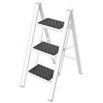 HBTower 3 Step Ladder Folding Step Stool, 330 Lbs Capacity Step Stool for Adults, Closet Step Stool Ladder with Anti-Slip Wide Pedals Household Office, White