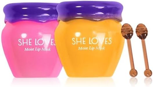INVENSA Hydrating Lip Mask Bee Balm For Lip Care And Moisturizing Lips, Lip Mask That Smooths & Hydrates Lips With A Glossy Touch Natural Lip Gloss And Lip Balm (Strawberry + Honey, 2)