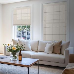 Sulugood Cordless Roman Shades for Windows - Custom Size Beige, Light Filtering Roman Shades Fabrics, Roman Blind for UV Protection Thermal Insulation for Bedroom, Living Room, Office
