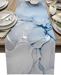 ZOE GARDEN Marble Table Runner 36 Inches Small - Ombre Blue Marble Grey Farmhouse Modern Kitchen Dining Burlap & Cotton Tablerunner for Small/Round/Square/Wedding/Coffee/Dining Table Party Home Décor