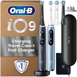 Oral-B iO Series 9 Electric Toothbrush Duo Pack (Black & Aqua Marine), 2 Rechargeable Toothbrushes with 4 Replacement Heads, Charging Travel Case, Charger & Accessories, Designed by Braun