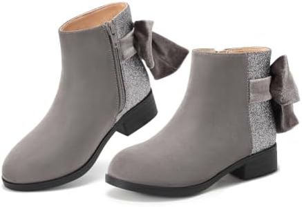 Coutgo Girls Ankle Boots Bow Glitter Chunky Low Heel Zip Dress Booties