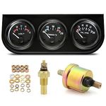 ARTILAURA 52mm Triple Gauge Set (Volt Meter+Water Temp+Oil Pressure Meter) 3 in1 Auto Gauge 3 Gauge Cluster kit Dashboard with Black Console for 12V Cars