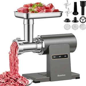 Kourice Laptop Electric Meat Grinder for Home Use, 2800W Peak Power, Heavy Duty Metal Body with Auto-Reverse, 2 Blades & 3 Grinding Plates, Sausage Stuffer & Kibbeh Kit, Easy Clean