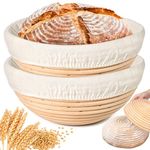 Banneton Bread Proofing Basket, 2 Pack 9 Inch Sourdough Banneton Baskets with Linen Liners | Rattan Round Banneton Bread Basket for Sourdough Baking Supplies | Non-Stick Bread Proofing Bowl Gifts