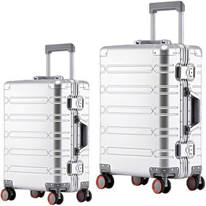 WEICHEN Set of 2 All Aluminum Magnesium 20 in Carry On and 29 in Checked Luggage with Spinner Wheels and TSA Lock, Hard Case Luggage Carry On Travel Suitcase