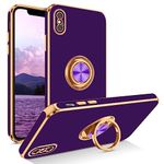 BENTOBEN for iPhone X Case with Ring, Phone Case for iPhone XS, Holder Edge Gold Plating Rotation Kickstand Soft TPU Bumper Slim Flexible Shockproof Full Protective Cover for iPhone XS iPhone X Purple