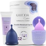 KAVODA Menstrual Cups with Sterilising Cup & Gel Wash - Reusable, Easy to Use, Pack of 2 in Small & Large Size