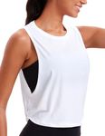 CRZ YOGA Pima Cotton Cropped Tank Tops for Women - Sleeveless Sports Shirts Athletic Yoga Running Gym Workout Crop Tops White Small