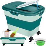 Large Collapsible Dog Food Storage Container With Lid Airtight Folding Cat Food Bin For Litter Granules Plastic Silicone Food Storage Container For Dry Pet Food 5kg 10kg (Green)