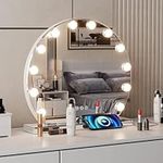 YOURLITE Hollywood Vanity Mirror with Lights, 12 Dimmable LED Bulbs USB Charging Port Round Makeup Mirror, 3 Lighting Modes, Touch Screen Control, Tabletop Mounted Cosmetic Mirror for Bedroom