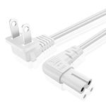 TNP Universal 2 Prong Angled Power Cord (15 FT) - NEMA 1-15P to IEC320 C7 Figure 8 Shotgun Connector AC Power Supply Cable Wire Socket Plug Jack (White) Compatible w/Apple TV, PS4 PS3 Slim, LED HDTV