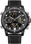 NAVIFORCE Men's Military Digital Watches Analog Quartz Waterproof Luminous Watch Sport Multifunctional Leather Wristwatches, GREY