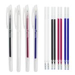 KBNIAN 4 Pcs Heat Erasable Fabric Pens & 8 Refills Fabric Marking Pens Heat Erase Pens Heat Erasable Pen Heat Disappearing Fabric Pen for Leather Sewing Quilting Dressmaker (White Red Blue Black)