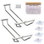 Wine Glass Rack Under Cabinet: Stemware Wine Glass Holder Glasses Storage Hanger 2 Pack Single Rail Under Shelf Metal Organizer for Bar Kitchen, Hanging Glass Goblets Storage Rack Organizer Silver