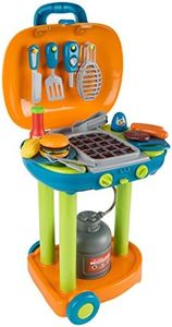 BBQ Grill Toy Set - Interactive Play Kitchen Set with Lights and Sounds, Wheels, Toy Food, and Cooking Accessories by Hey! Play!, Multicolor, (80-PP-TK081711)