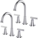 Bathroom Faucets for Sink 3 Hole, Hurran Chrome Bathroom Sink Faucet with Pop-up Drain and Supply Lines, Stainless Steel Lead-Free Widespread Faucet for Bathroom Sink Vanity RV Farmhouse, 2 Pack