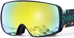 Odoland OTG Ski Goggles for Kid, UV Protection and Anti-Fog Len for Children and Youths, Double Grey Spherical Lens Snowboard Goggles Perfect for Skating Skiing Snowboard for 4-16 Boys and Girls BY