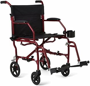 Medline Ultra Lightweight Transport Wheelchair for Adults, Foldable, 19-Inch Seat Width, Red Frame, Black Upholstery