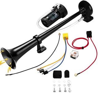 HK 12V 150db Air Train Horn Kit with Compressor Single Trumpet Air Horn Powerful Loud for Trucks Cars Boat SUV Train (Black)