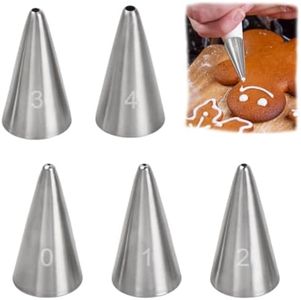 5 Pcs Piping Nozzle Tips, Cake Decorating Flower Icing Small Round Piping Nozzles Tip Kits Stainless Steel Seamless, Cupcake Pastry Tools for DIY Cream Baking