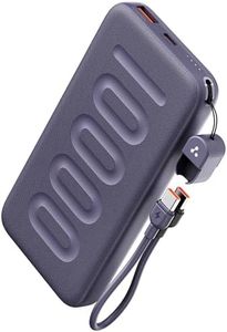 Ambrane 10000mAh Slim & Compact Powerbank with in-Build Type C Cable, 22.5W Fast Charging, USB & Type C Output, Power Delivery, Quick Charge for iPhone, Android & Tablets, Earbuds, (Stylo N10,Purple)