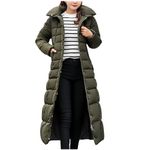 KUIH Women's Hooded Puffer Down Coat Long Winter Jacket with Fur Hood Quilted Jacket Ladies Coats Quilted Padded Coat Hoodie Top Plain Long Coat Thick Warm Maxi Down Jackets Black Coat Women