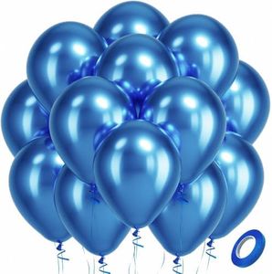 Bezente Metallic Blue Latex Party Balloons - 100 Pack 12 inch Round Helium Chrome Blue Balloons for Graduation Wedding Bachelorette Birthday Engagement Party Decorations
