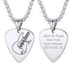 Suplight Silver Guitar Pick Charm for Men Women Personalized Music Lover Jewelry Stainless Steel Rock Electric Guitar Bass Pendant Necklace