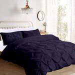 Kanak Bedding 3 Piece Bedding Duvet Cover Set Luxurious Pinch Pleated Duvet Cover with Zipper Closure,Egyption Cotton Pintuck Duvet Cover Set,Twin/Twin XL(Navy Blue)