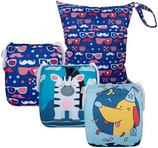 ALVABABY 3pcs Large Baby Swim Diapers with 1pcs Wet Bag Reuseable Washable & Adjustable for Swimming Lesson & Baby Boy and Girl 3ZYKL09