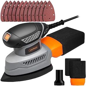 VonHaus Detail Sander - 130W Electric Sander for Wood with Dust Collector, 12PCS Sandpaper - 13000RPM, Compact & Ideal for Tight Space Sanding, Home Improvement - Ergonomic Design Handle