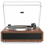 All-in-one Record Player Turntable with Built-in Speakers Vinyl Record Player Support Wireless Playback Auto Stop 33&45 RPM Speed RCA Line Out AUX in Belt-Drive Turntable for Vinyl Records