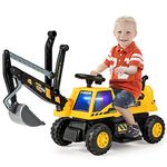 Costzon Ride on Excavator, 6V Battery Powered Digger w/Under-Seat Storage, Music, Rotatable Seat, Height-Adjustable Backrest, Ride On Construction Vehicles, Excavator Ride on Toy Gift for Boys Girls