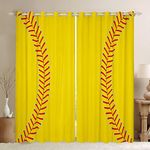 Softball Curtains for Bedroom for Softball Lover Ball Sports Theme Blackout Curtains(30%-50%) Girls Bright Red Yellow Decorative Darkening Drapes Girl Boys Window Treatments (2 Panels, 42 x 63 Inch)