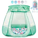 Baby Ball Pit for Toddler with 50 Balls, Pop Up Princess Tent with Star Lights for 1 2 3 Year Old Birthday Gift, 12-18 Months Baby Girl Toys with Carrying Bag, Indoor&Outdoor Play Tent for Kids(Green)