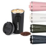 KISUOMAOYI Travel Mugs, Insulated Coffee Cup with Leakproof Lid - Reusable Coffee Cups Travel - Car Coffee Cup - Stainless Steel Thermal Mug for Hot and Cold Coffee Water and Tea.380ml(Black)