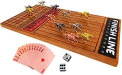 FINENI Horse Racing Board Game with Luxurious Durable Metal Horses, 11 Pieces & 4 Colors (3 Gold, 3 Silver, 3 Black, 2 Bronze), Real Cherry Wood Horseracing Game Board, Rose Gold Cards & Dice