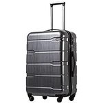 Coolife Luggage Expandable(only 28") Suitcase PC+ABS Spinner Built-In TSA lock 20in 24in 28in Carry on (Charcoal, M(24in).)