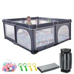 Foldable Baby Playpen 150x180cm with a Mat, Playpen for Babies and Toddlers,Portable PlayPen with 30pcs Ocean Balls and 4 Handlers Indoor & Outdoor.