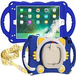 ProElite Tough Kids case Cover for Apple iPad 9.7" 2017 2018 5th Gen/6th Gen Air 1 Air 2 Pro 9.7 (A1893/A1954) with Rotating Kickstand & Shoulder Strap, Blue