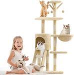 FATANI Cat Tree, 135CM Cat Tree for Large Cats, Cat Tower for Indoor Cats Equipped with Cat Entertainment, Resting Facilities and 7 Scratching Posts, Beige