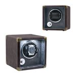 Mcbazel Automatic Watch Winder,PU Leather Automatic Single Watch Winder Turner Rotator Display Box with LED Light/Quiet Motor-Brown